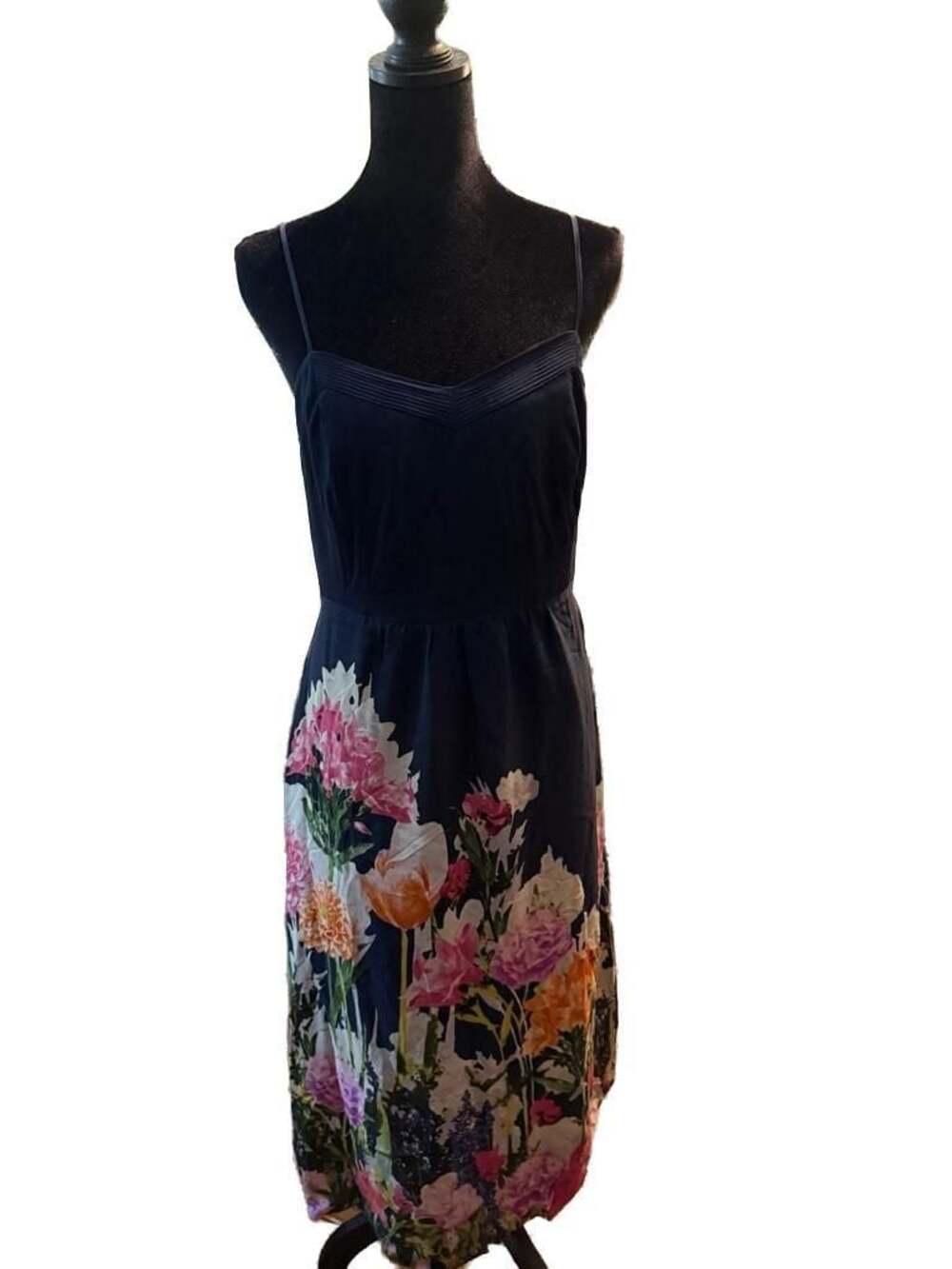 Moulinette Soeurs Anthropologie Avon Bloom Navy Floral Silk Midi Dress Size 10